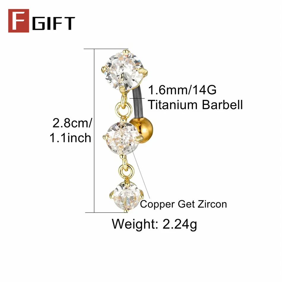 Long Tassel Zircons Reverse Belly Button Rings for Women