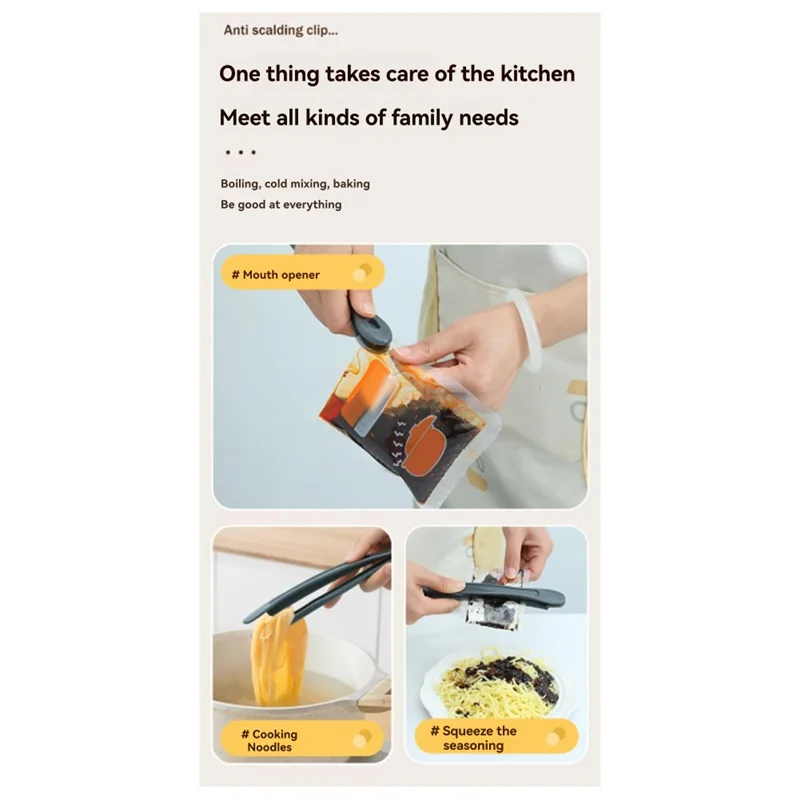 Clipe de cozinha multifuncional A69M artefato anti-escaldante e antiderrapante com abridor de saco portátil