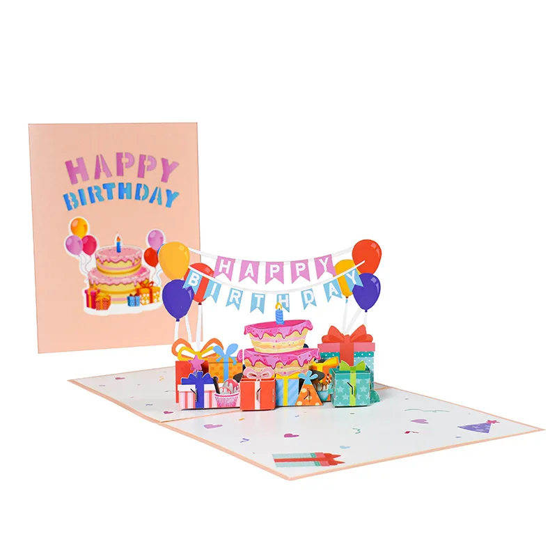 

1 Set Happy Birthday Card for Girl Kids Wife Husband 3d Birthday Cake Pop-Up Greeting Cards Postcards Gifts with Envelope