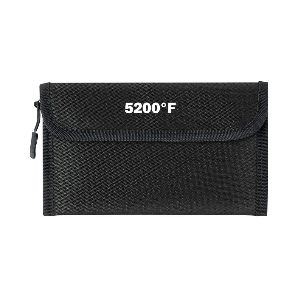 Black Portable Fireproof Bag Waterproof Document Money Storage Zipper Pouch  Water Heat Resistant Safe for Cash