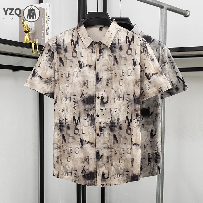 

Mens Vintage Letter Shirt Casual Pattern Button Up Turn Down Collar Breathable Fabric For All Seasons Daily Wear