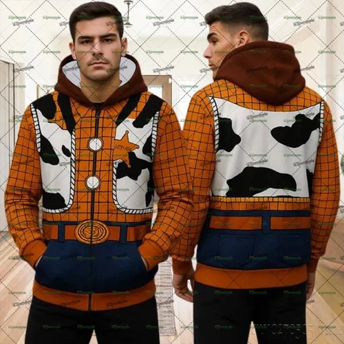 Sudadera con capucha de Halloween de Toy Story de Disney, Sudadera con capucha de Cosplay de Woody Buzz Lightyear para hombres y mujeres, sudaderas con capucha cálidas de gran tamaño para parejas, regalo de Navidad