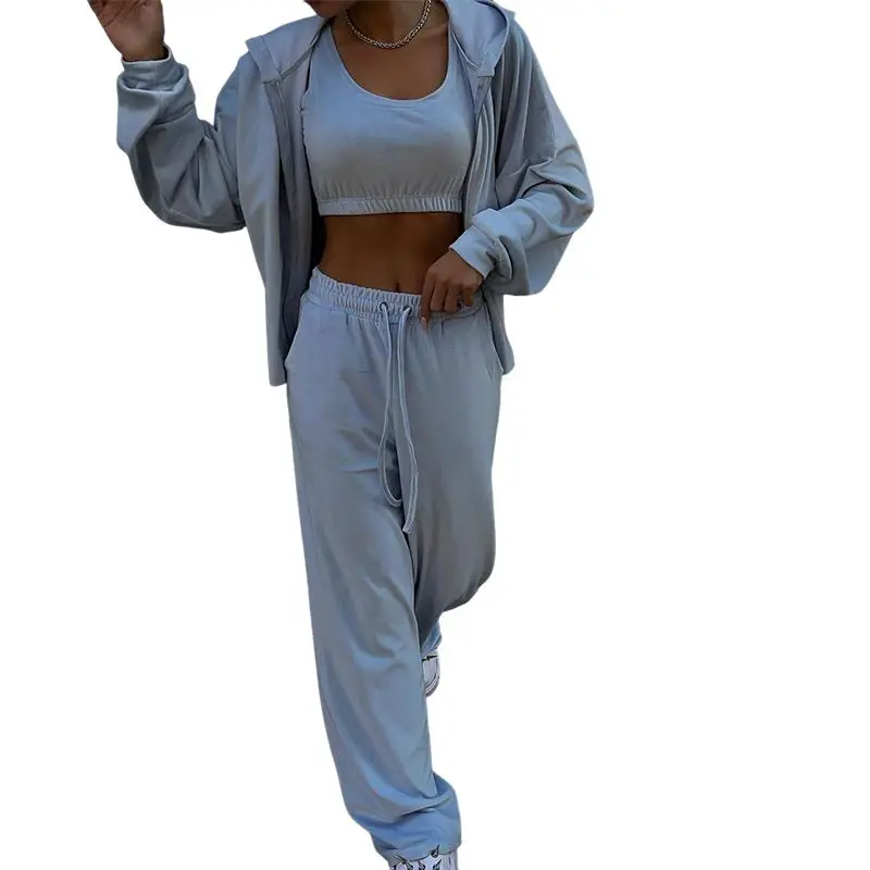 Faionable Color Felpa con cappuccio Jaet + Gilet Pantaloni T-Pezzo Set Donna Casual 3 pezzi Collezione Autunno 2023