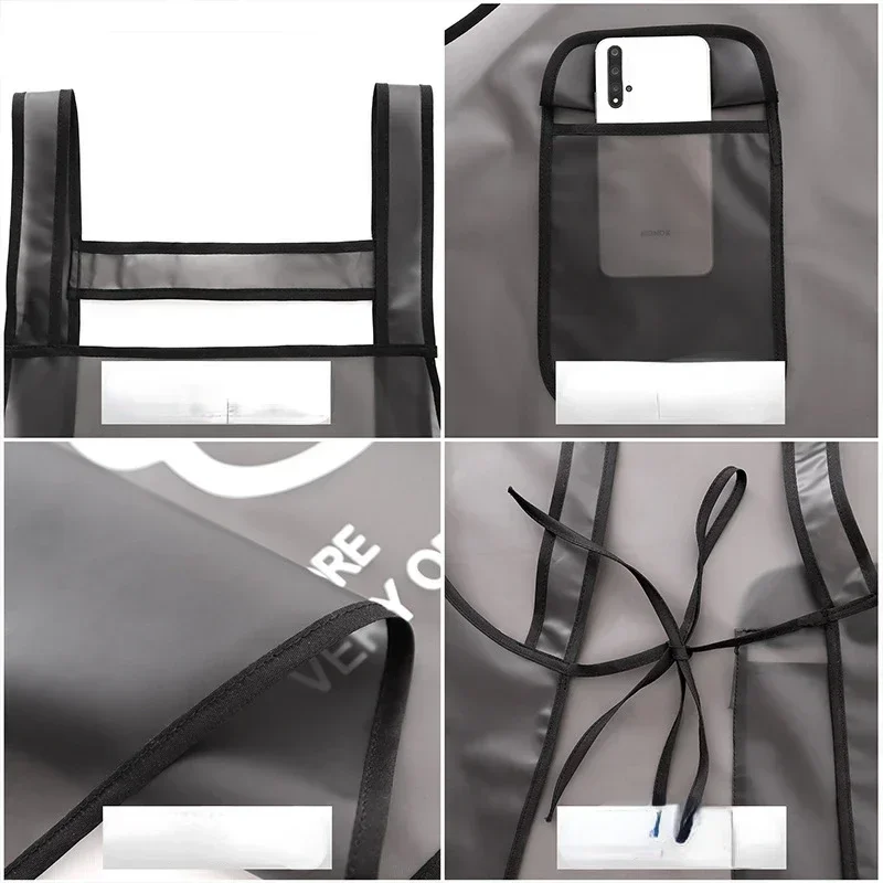 White Black Tpu Kitchen Apron Waterproof Oil Resistant Work Apron Translucent Black Dirt-proof Cleaning Aprons With Pockets