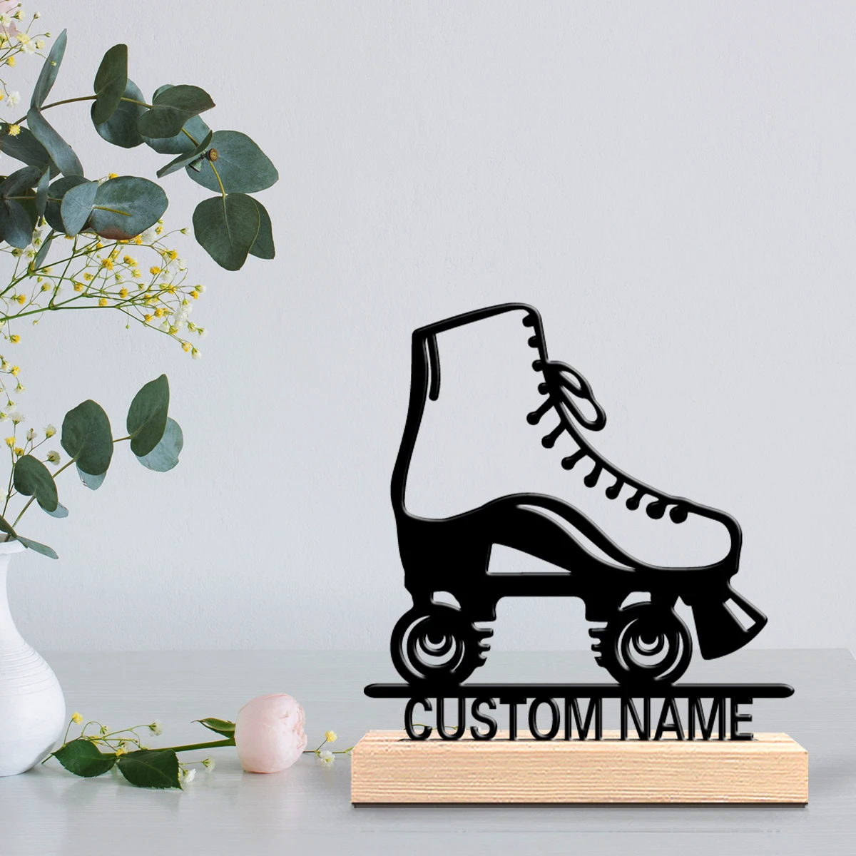 1pc Cute Personalized Custom roller skates Metal Statues Wooden Base Lighting for Office Workshop Modern Rustic Steampunk Themes