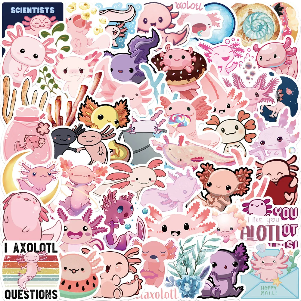 10/30/50pcs Kawaii Cartoon Axolotl Stickers Cute Decals Laptop Phone Cup Scrapbook Car Luggage Waterproof Sticker for Kids Toy