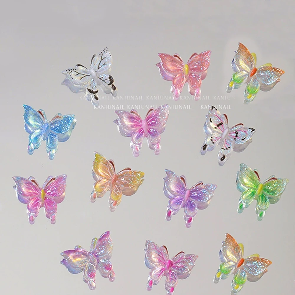 50 szt. Mieszane Aurora Gradient Motylki Żywiczne Ozdoby do Paznokci Flatback Mini Kryształowe Motyle Dekoracje do Paznokci 3D DIY Figurki Części