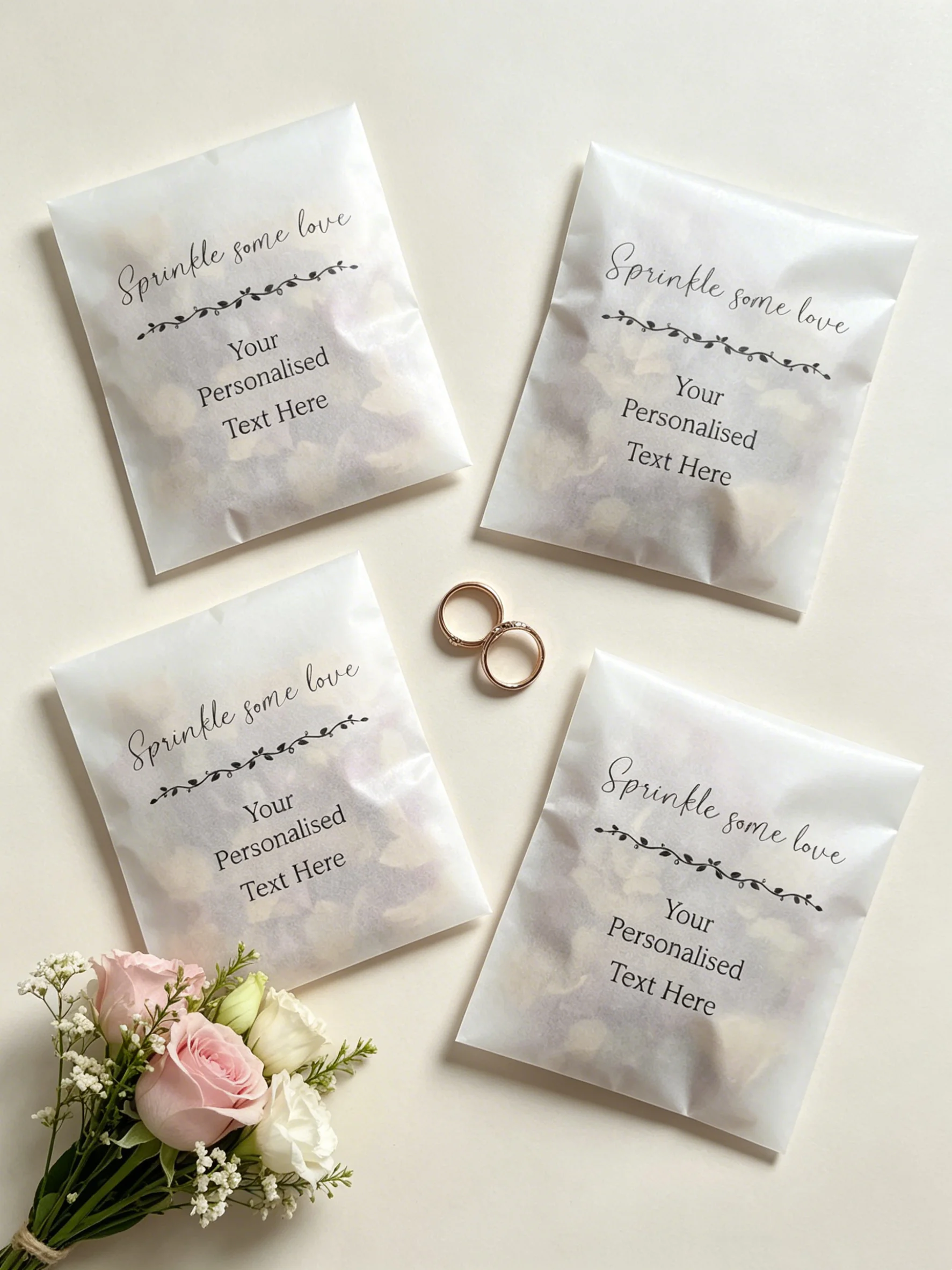 

Custom Printed Biodegradable Petal Confetti Pre-filled Packets Wedding Event Favors