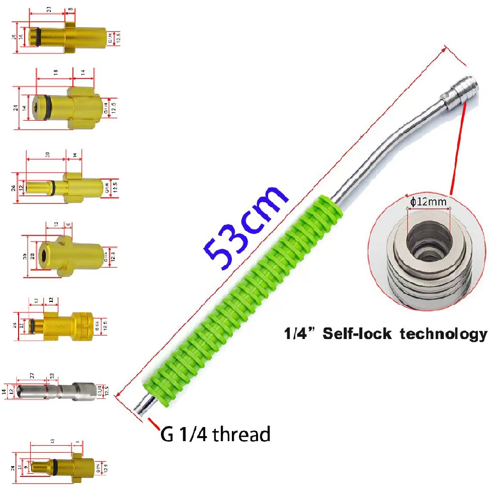 Self-Locking Connector Lance Spear High Pressure Washer Sink Sprayer Nozzle Curved Extension Wand for 1/4 Karcher Huter Parside