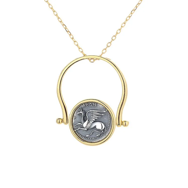 

SJ ZFSILVER S925 Sterling Silver Fashion Trendy Griffin Retro Gold Ancient Coins Necklaces For Women Party Wedding Chram Jewelry