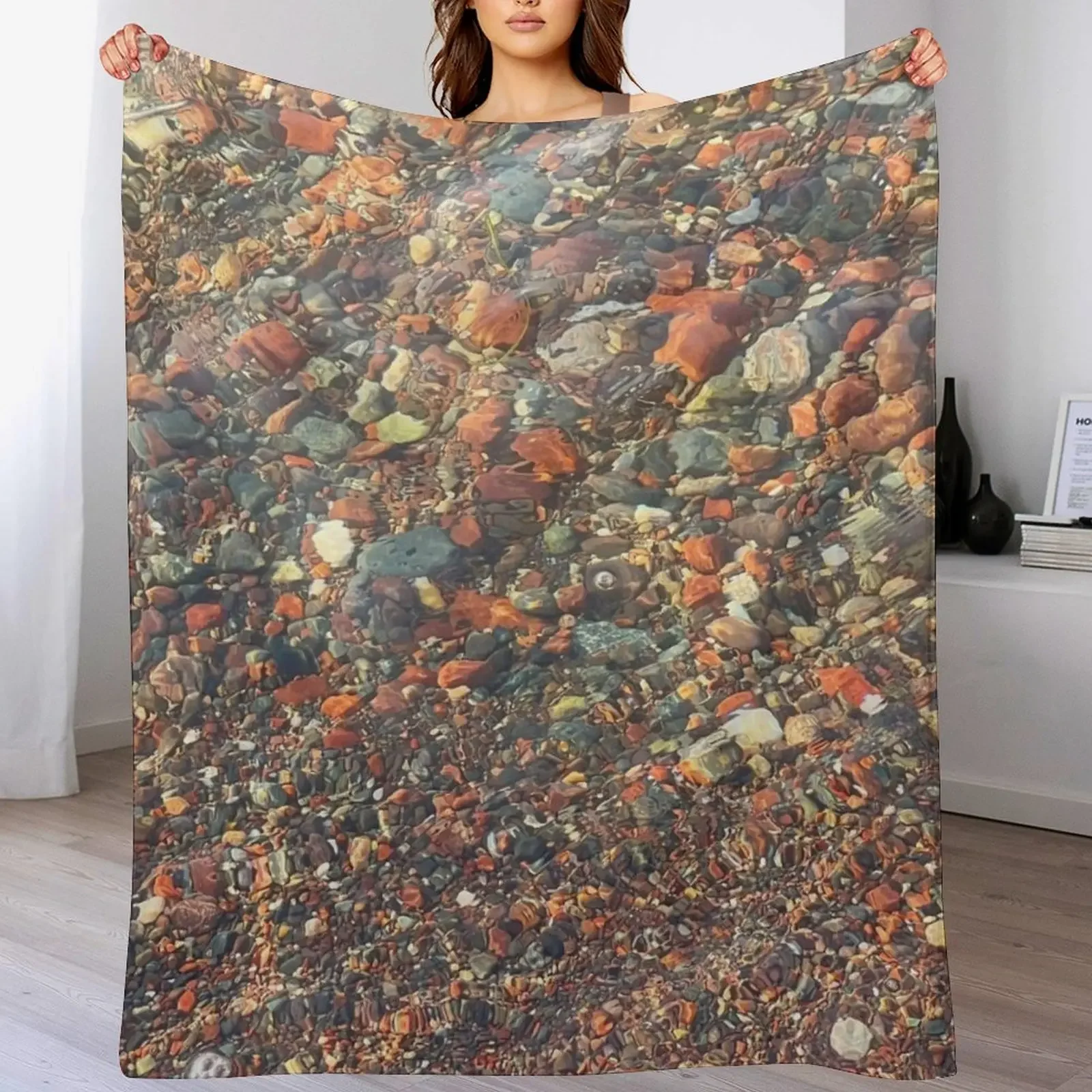 

Lake Superior Stone Throw Blanket Luxury Designer Single Flannel Fabric Plush Blankets