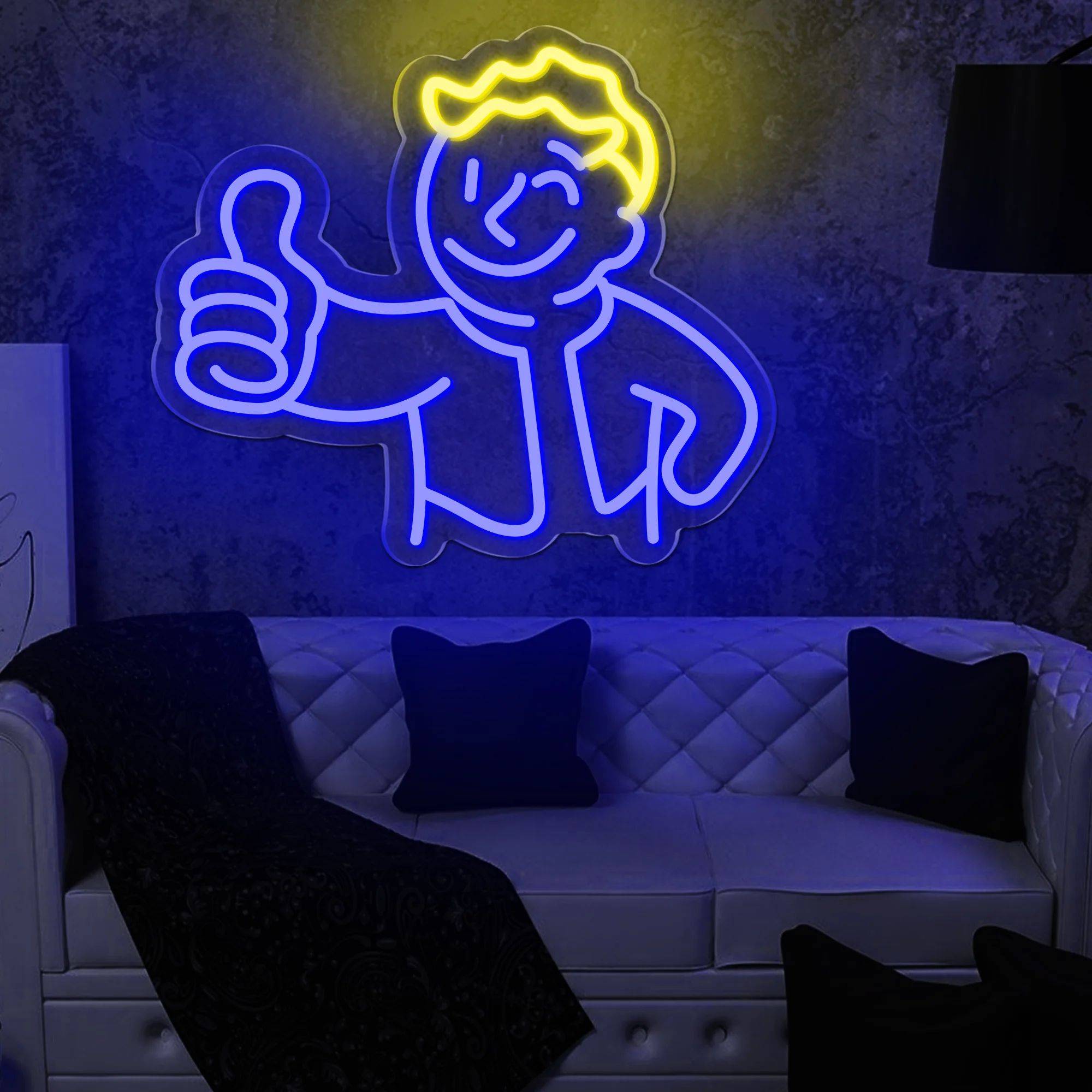 Vault Boy Neon Sign Fallout Merchandise LED Neon Signs for Wall Decor Dimmable for Man Cave Game Room Decor USB Powered