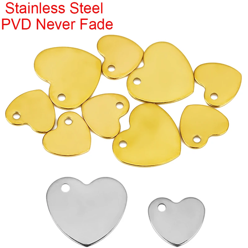 20pcs Stainless Steel Heart Charms Beads 9 13 mm PVD Never Fade Necklace Beads Pendants For Bracelet Findings Jewelry Making