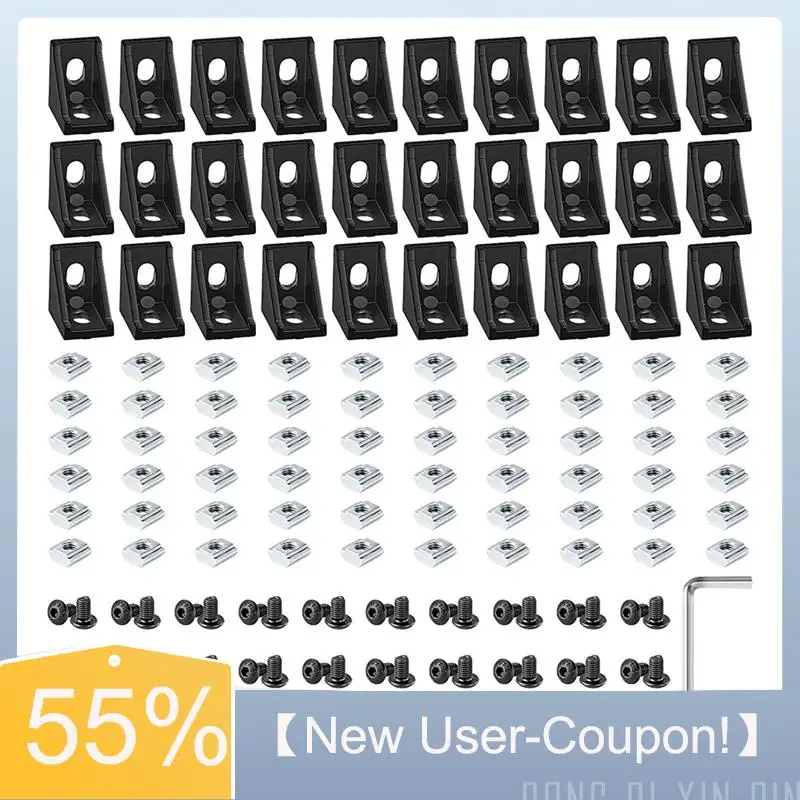 Happy New- Black Right Angle Corner Bracket Set, 2028 Aluminum Extrusion Profiles, 30 Sets With T Slot Nuts And Bolts