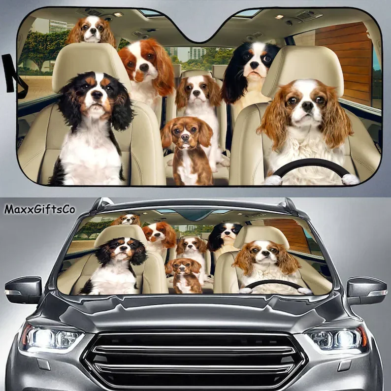 Parasol para coche Cavalier King Charles Spaniel, parabrisas para perros, sombrilla familiar para perros, accesorios para coche, decoración para coche, regalo para