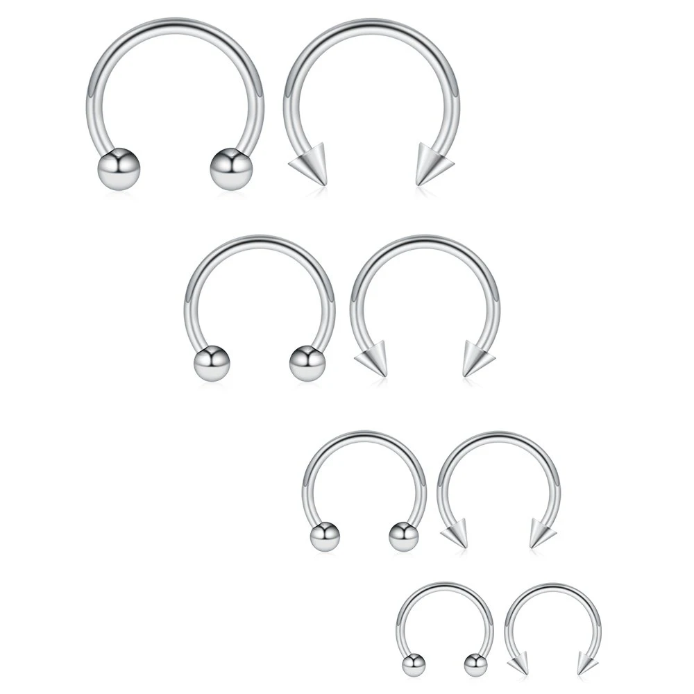 1PCS 16G Surgical Steel Nose Septum Horseshoe Hoop Earring Eyebrow Tragus Lip Piercing Ring Balls Spikes 6-12mm