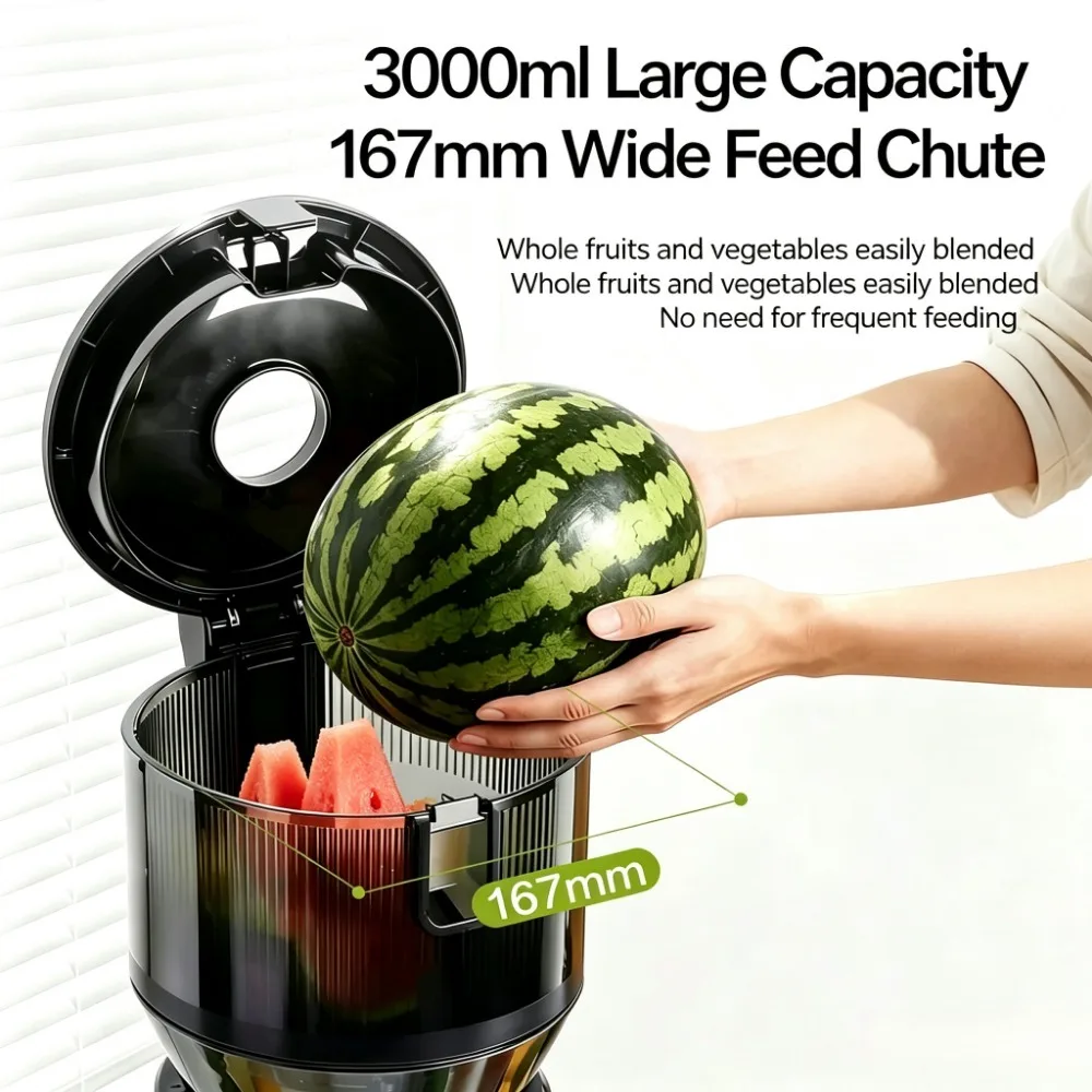 M7 Plus Whole Fruit Slow Juicer 3L 167mm Wide Mouth No-Cut Feed Chute Pulp Filter Professional Home Use Juicing Machine 220V