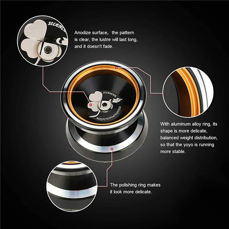 2X MAGICYOYO Non-Responsive Yoyo M001-B,Alloy Aluminum Yoyo With Metal Ring Intermediate Yoyo+Extra 10 String+Bag