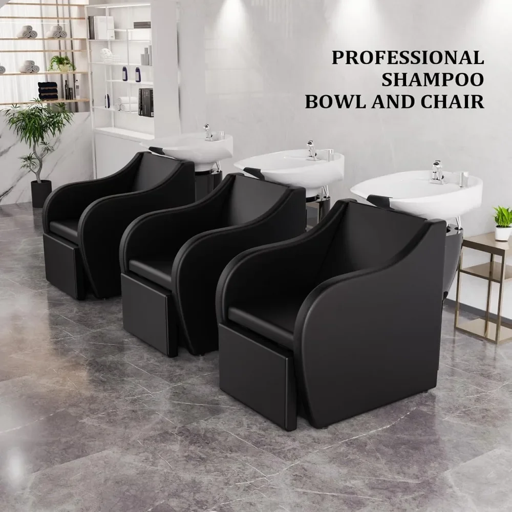 

Shampoo Chair with Reclining Legrest & Tilting Porcelain Shampoo Sink, Hair Washing Station Backwash Barber, Barber Chairs