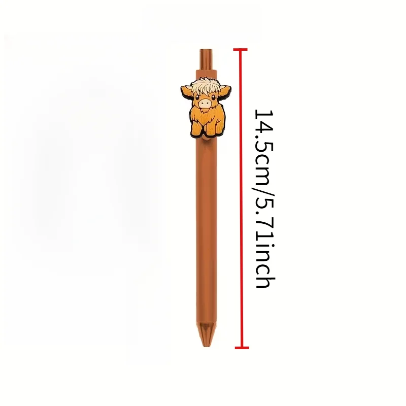 8/15pcs Highland Bull-themed Brown Ballpoint Pens, Animal-themed Push-action Ballpoint Pens, Office Stationery Signing Pens