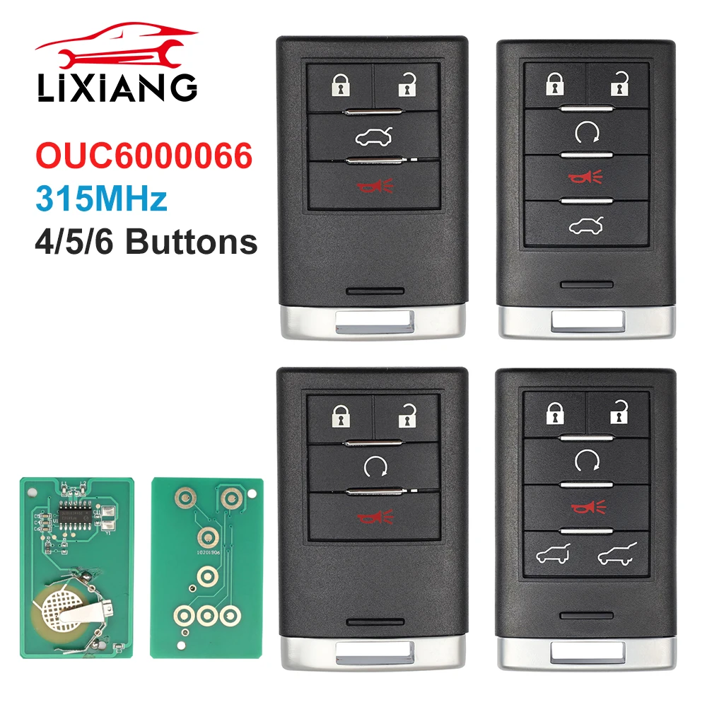 LIXIANG OUC6000066 OUC6000223 4/5/6 Buttons Smart AUTO Car Remote Fob for Cadillac CTS DTS 2008 - 2010 Escalade ESV 2011 -2014