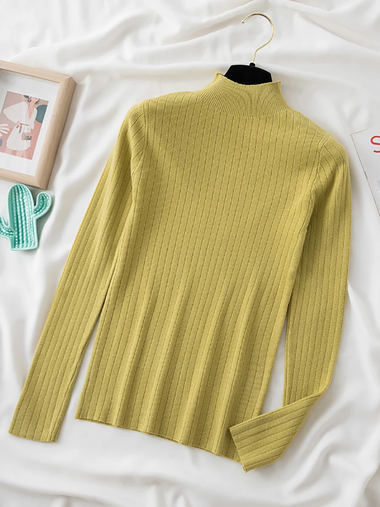 2024 Simple Women Turtleneck Sweater Winter Fashion Pullover Elastic Knit Ladies Jumper Casual Solid Black Female Basic Tops