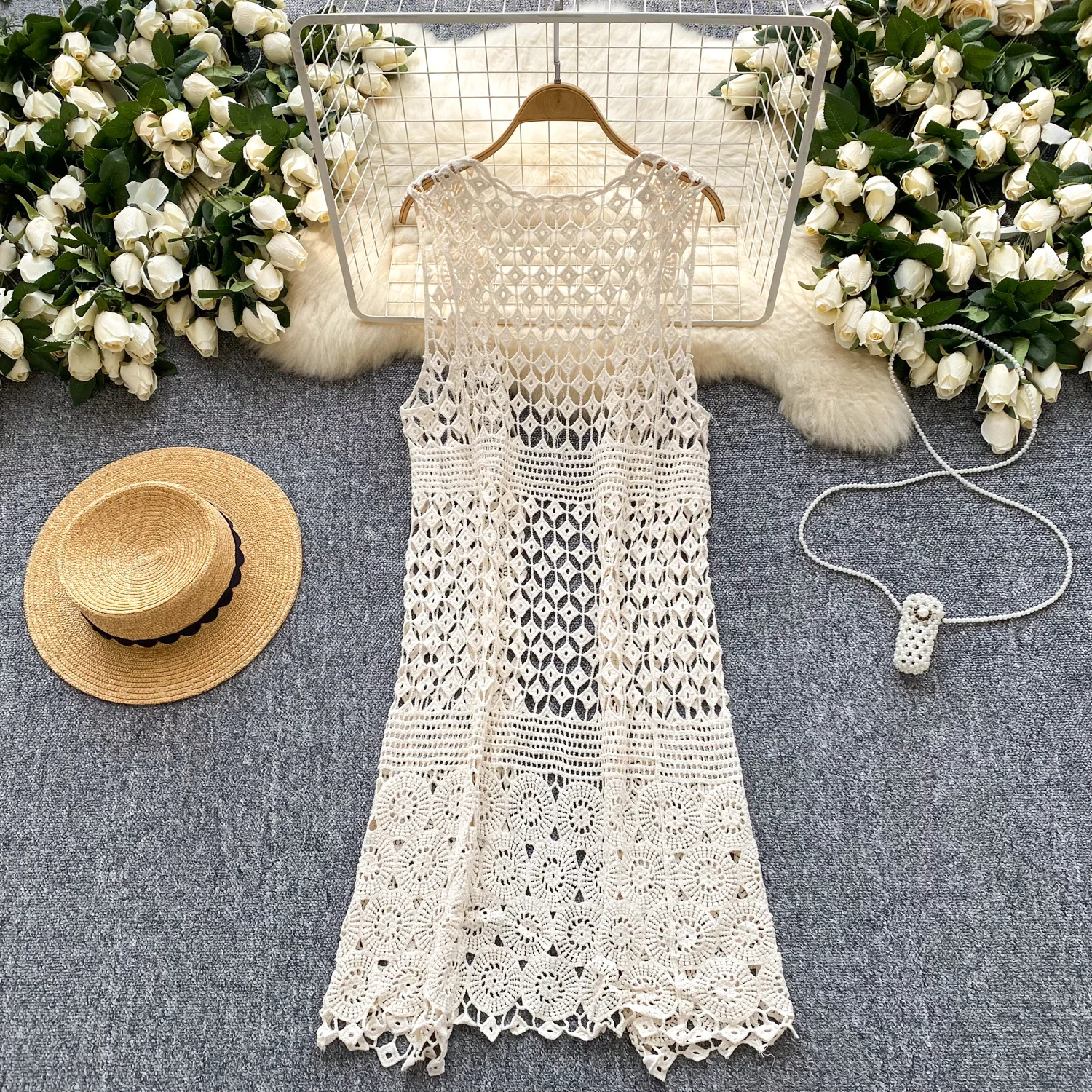 2025 Spring Autumn Vacation Beach Outerwear Knit Cardigan Women's Bohemian Hollow Crochet Knitted Waistcoat Sun Protection Shirt