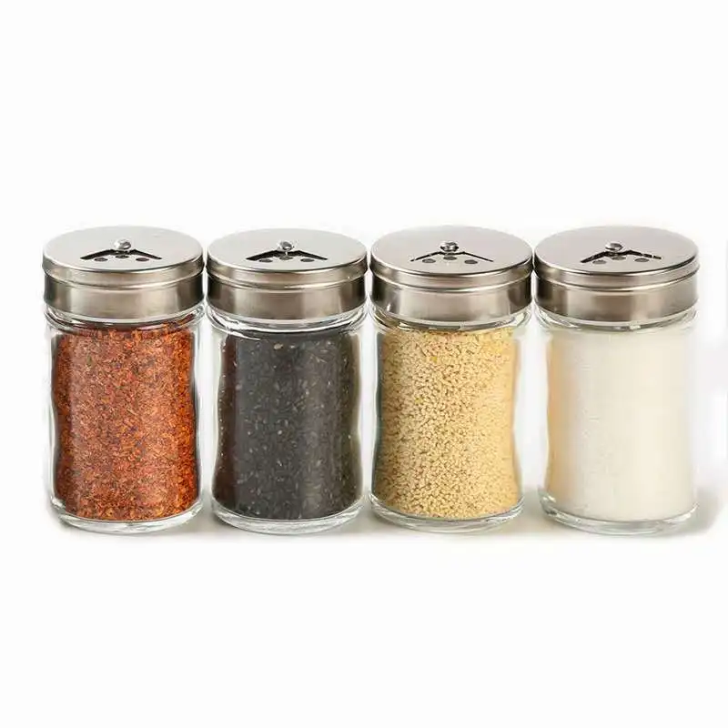 Glass Seasoning Bottle Seasoning Bottle Seasoning Pot Stainless Steel Rotating Lid Kitchen Utensils Pepper Shaker Barbecue Set