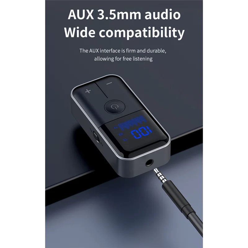 Y45A-Bluetooth 5.4 Adapter Audio Receiver Transmitter 3.5MM AUX TF For Card Stereo Music LED Display With Mic For Car TV