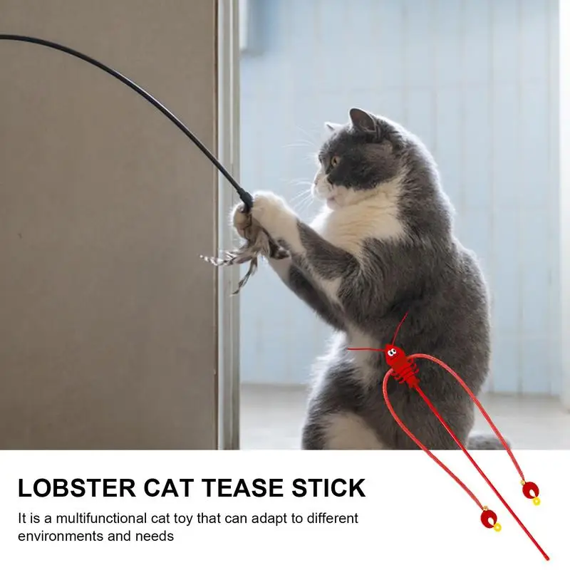 Cat Teaser Toys For Indoor Cats Lobster Design Kitten Wand Toy With Bell Slightly Elastic Extension Rod Kitten Chewing Wand Toy