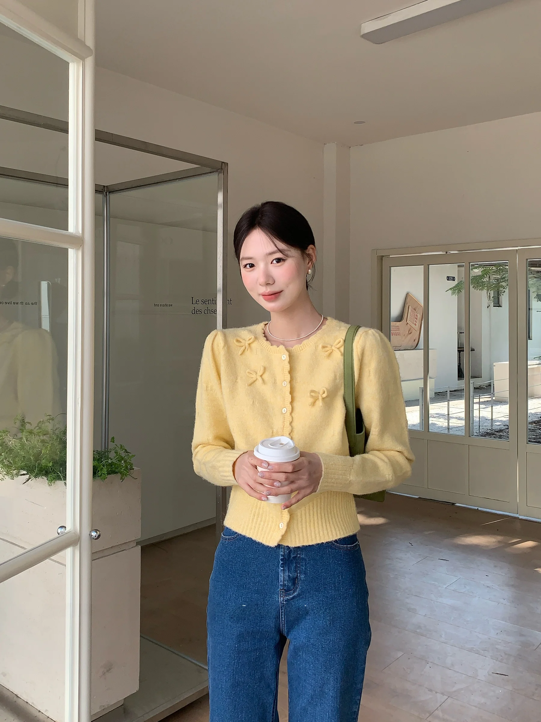 

Sweet Velvet Knitted Cardigan Wave Collar 3D Design Long Sve round Ne Knitted Open Cardigan Korean Sle Soft ...