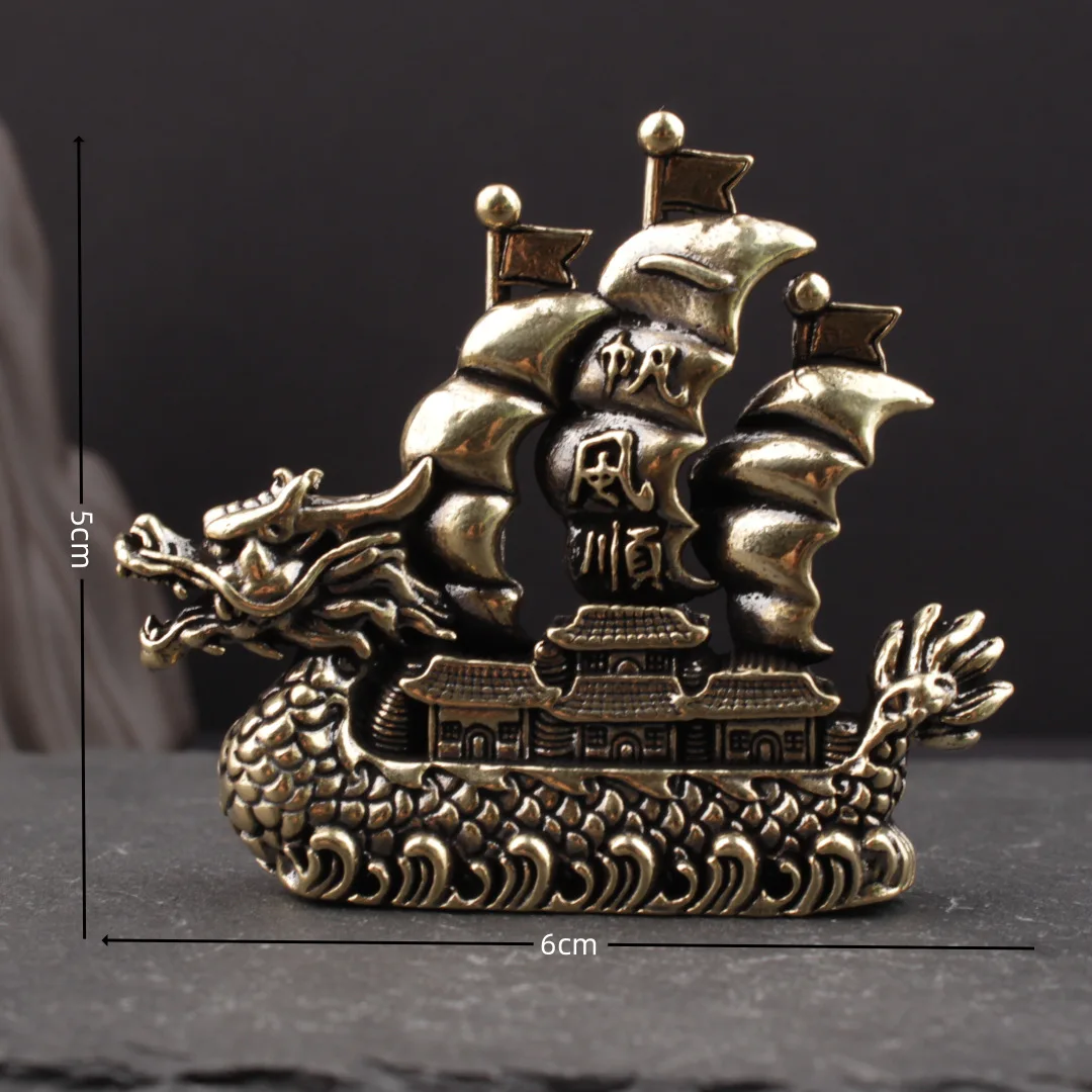 Figure Dragon Boat Statue Home Decor Smooth Sailing Home Office Brass Sailboat Decorative Ornament