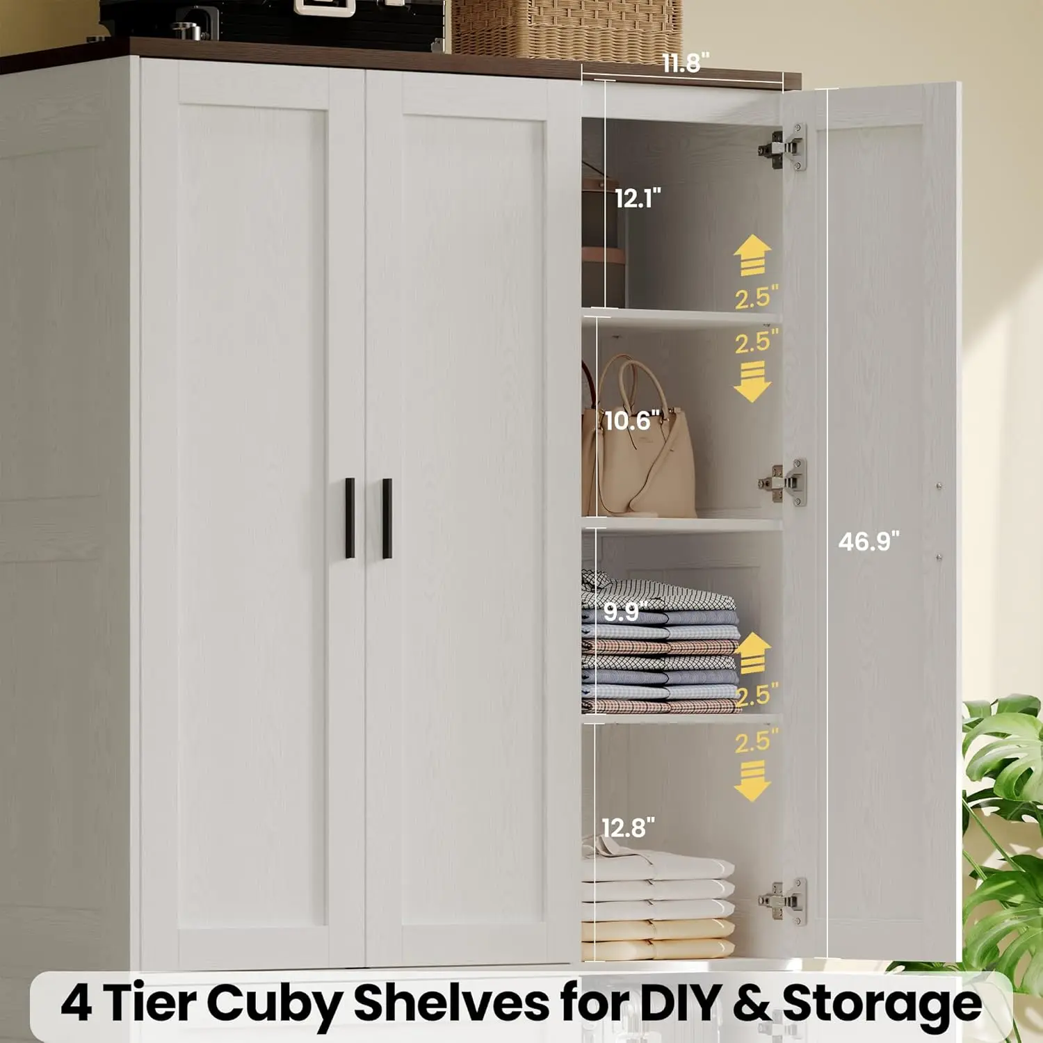 خزانة ملابس قائمة بذاتها 70.6 بوصة ارتفاع، خزانة ملابس طويلة القامة 3 أبواب مع قضيب تعليق، أدراج، أرفف مكعبة قابلة للتعديل #4