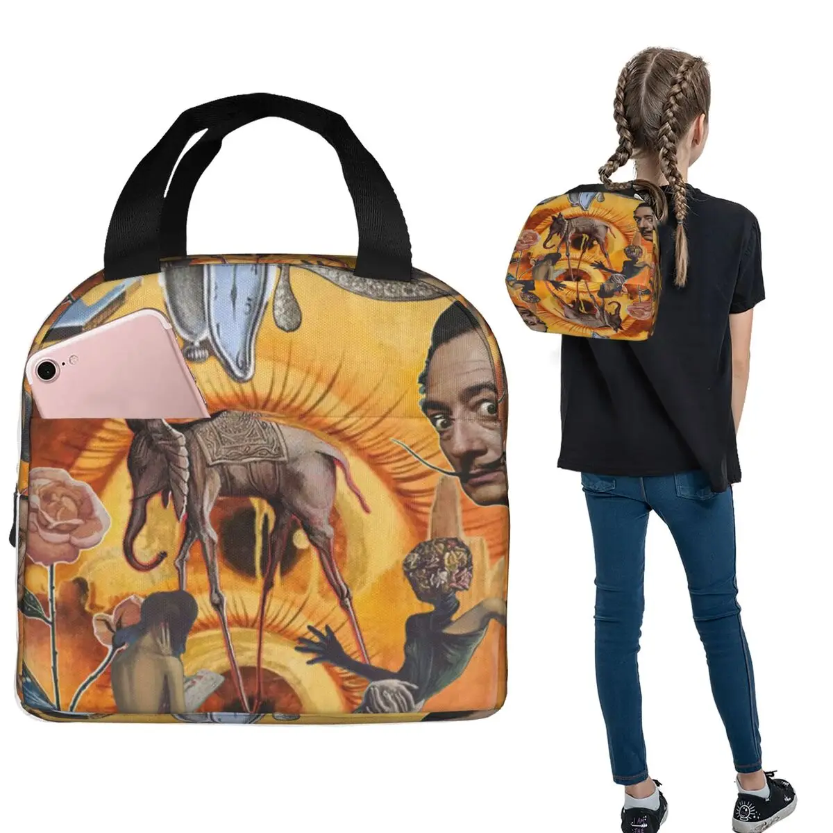 

Сумки для обеда Salvador Dali, изолированная коробка для бенто, портативная сумка для обеда, многоразовые сумки для пикника для женщин, студентов, школы