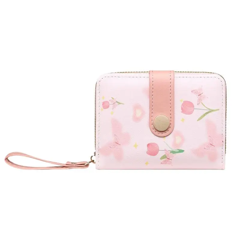 Niedliche Damen-Geldbörse, kurz, mit Tulpenmuster, mehreren Kartenfächern und Handschlaufe, ideal für den täglichen Gebrauch, Reisen und Einkäufe. – Detail 7