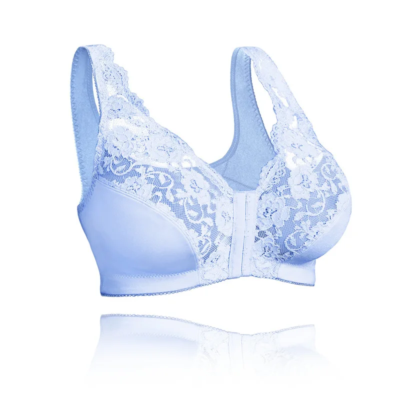﻿   Sutiã esportivo com fechamento frontal, tamanho grande, roupa íntima sem fio, sutiãs de renda para mulheres, oco, respirável, bralette fino