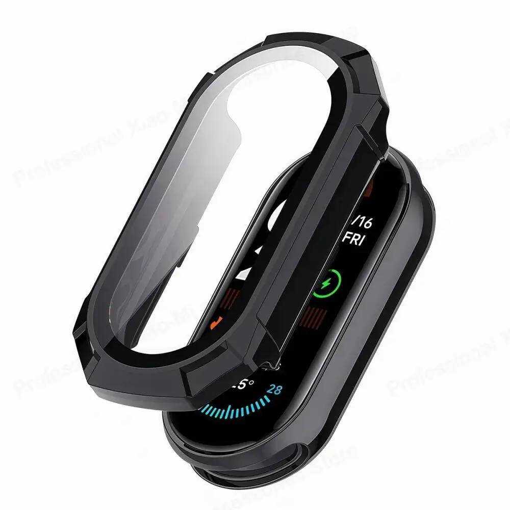 Funda rígida de PC + cristal para Xiaomi Mi Band 10 9 8, Protector de pantalla, funda protectora de parachoques para Mi Band 8 9 10, película de accesorios