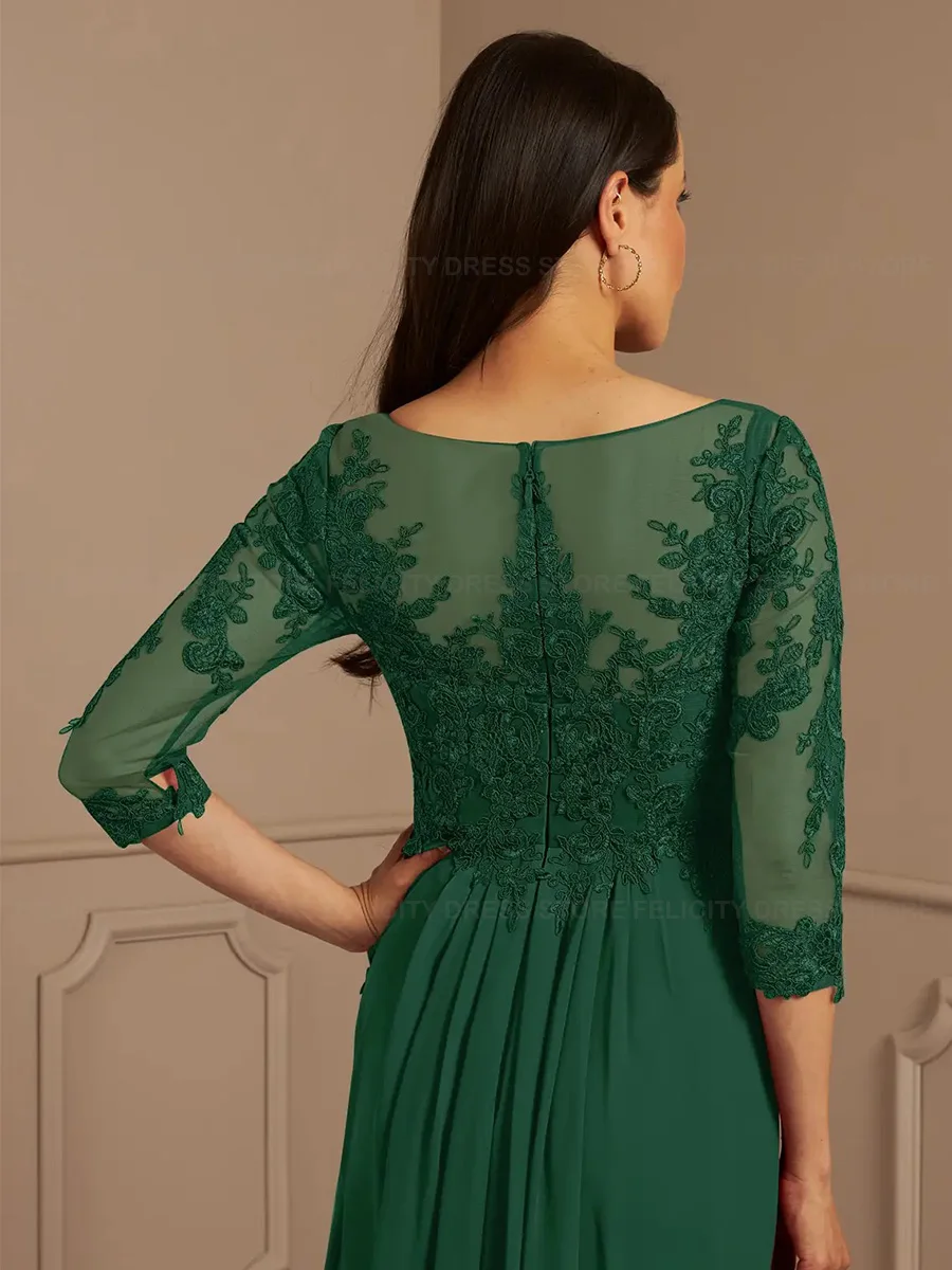 Green Mother of the Bride Dresses 2023 A-Line O-neck Floor-Length  Lace Pleated Formal Wedding Guest Dresses Vestidos de Gala