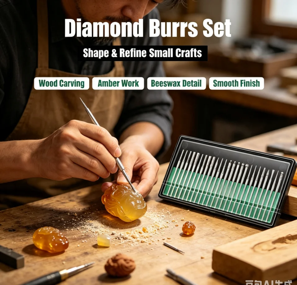 30 Pcs/set Diamond Point Burr Bits Drill Head Dremel Accessories Needle Tip Grinding Alloy Cylindrical Ball 3.0mm Shanks