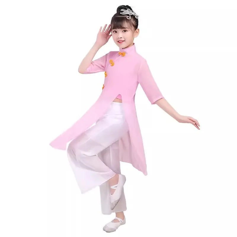 Children Chinese National Yangko Dance Dress Kids Girl Fan  Costume Stage Child Umbrella Dance Outfit National Dance Wear