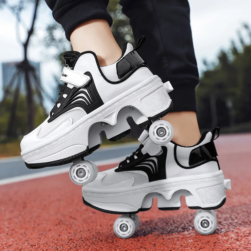 Super Fiber Mesh Large Four Wheeled Roller Skates Breathable for Teenagers Outdoor Fashion Casual Shoe Thick Bottom Skating Shoe