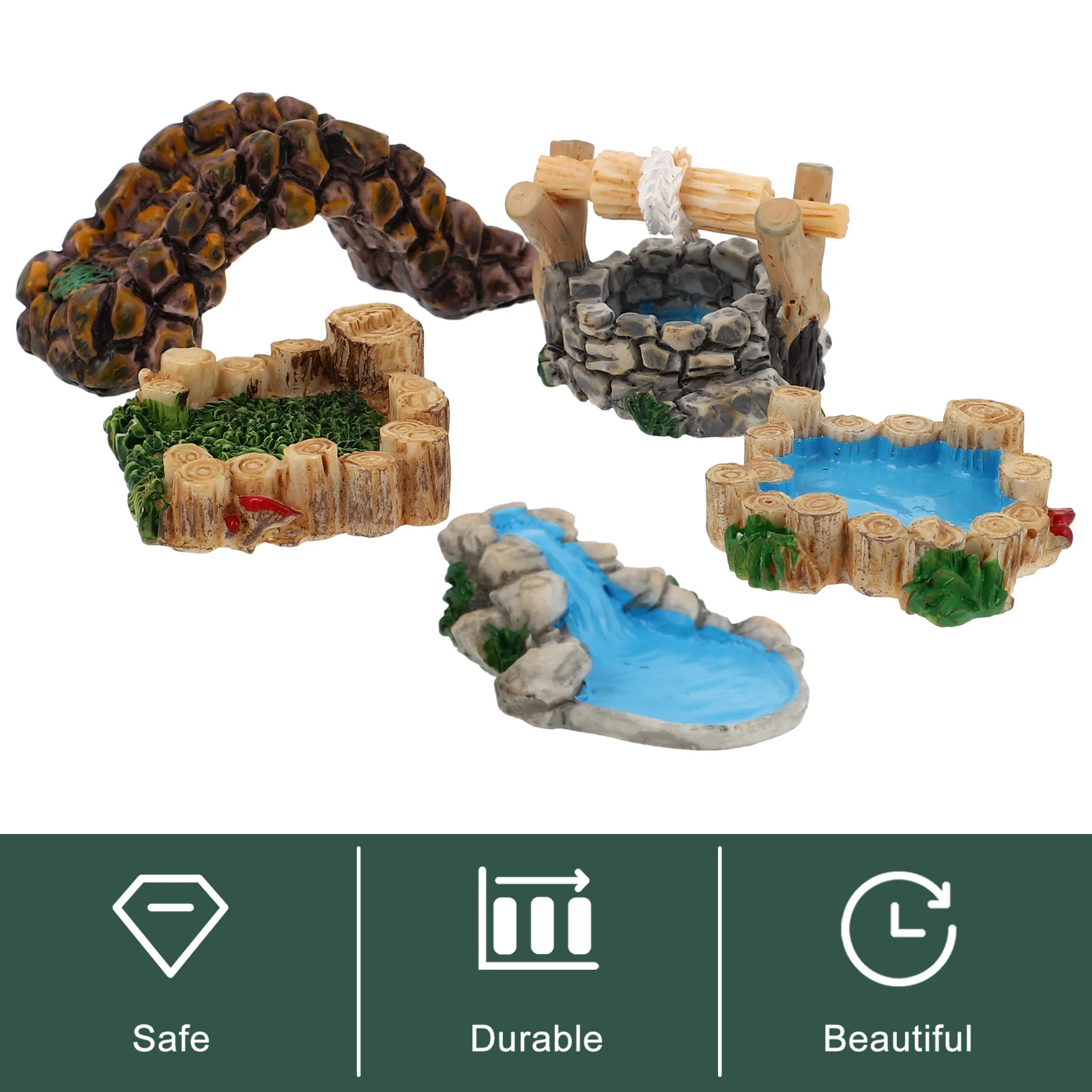 Ornements rétro miniatures, Mini pont pour décoration de paysage, Kit d'ornement d'herbe pour la maison, accessoire de Train, 5 pièces