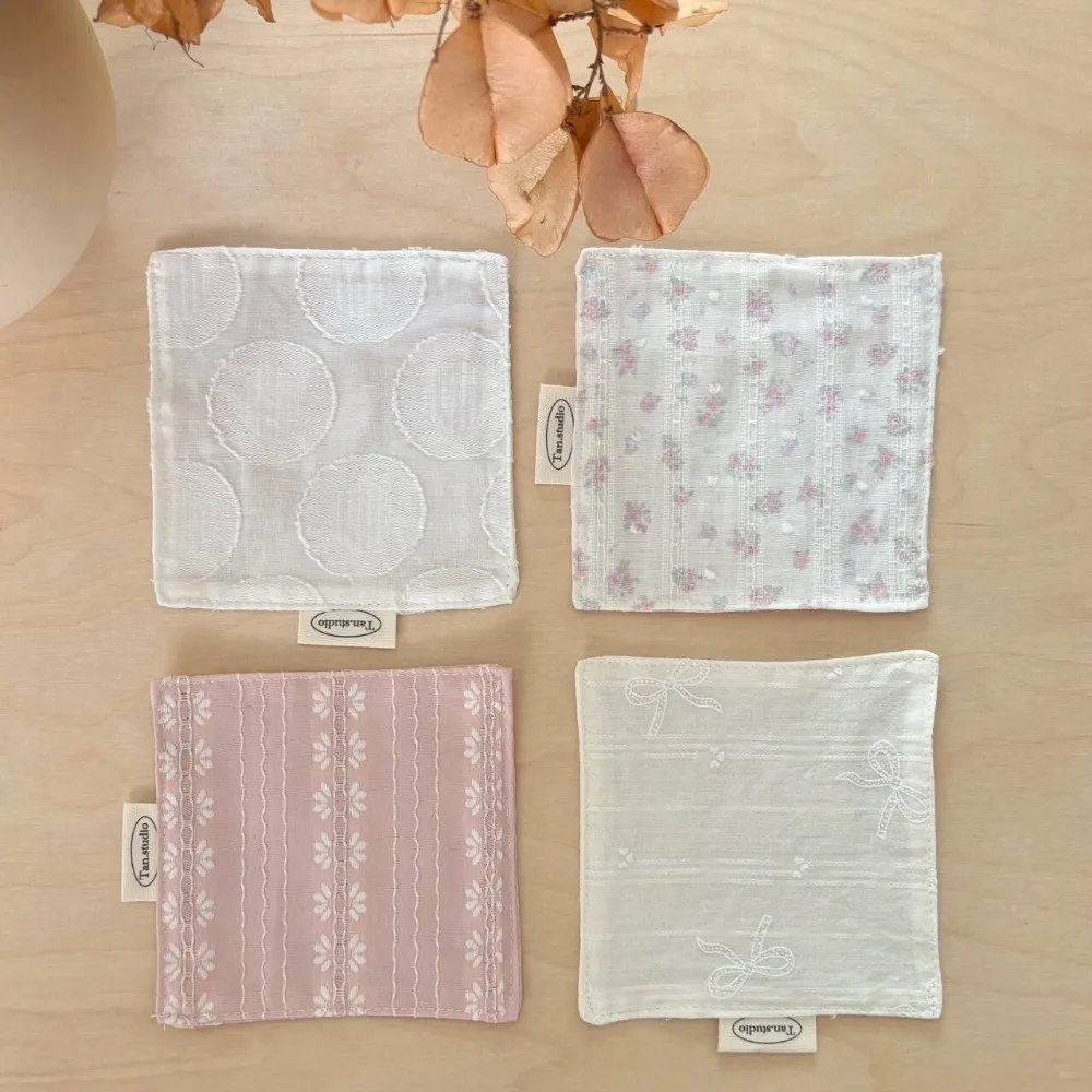 New Floral Cotton Coaster Bowknot Embroidery Table Placemat Non-Slip Stripe Series Water Cup Mat Country Style