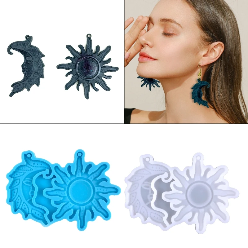 DIY Sun Moon Shape Pendant Crystal Epoxy Resin Mold Earrings Keychain Mirror Silicone Mold Craft Jewelry Making Supplies