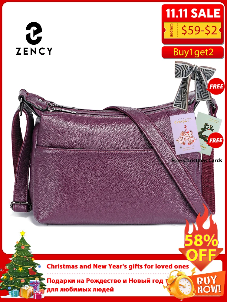 

Zency Elegant Genuine Leather Women's Shoulder Bag Trendy Crossbody Messenger Bag for Ladies Dark Red Blue 100% Satchels Hobo