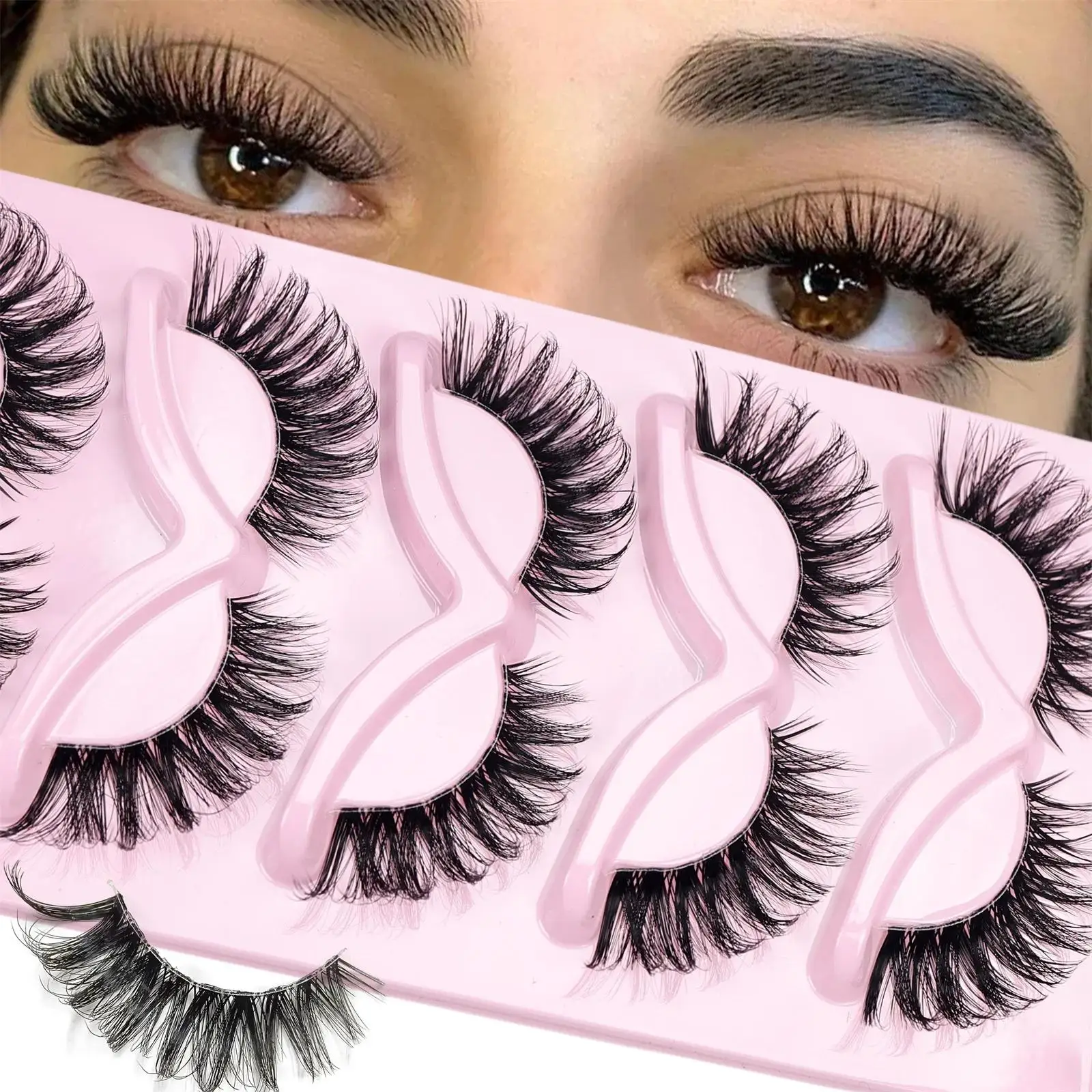 Cat Eye 5 pairs  Lashes Fake Eyelashes Clear Band Lashes Natural Look Wispy False Eyelashes Full Strip Lashes