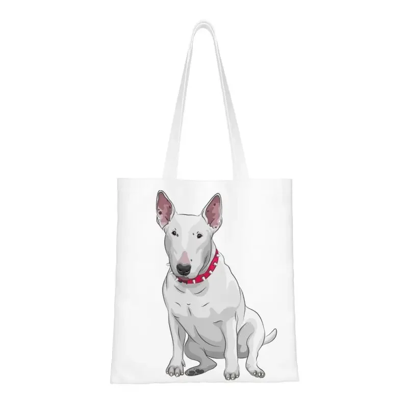 

Сумка-тоут для покупок White Bull Terrier с забавным принтом, моющаяся холщовая сумка-шоппер через плечо с животными, щенками