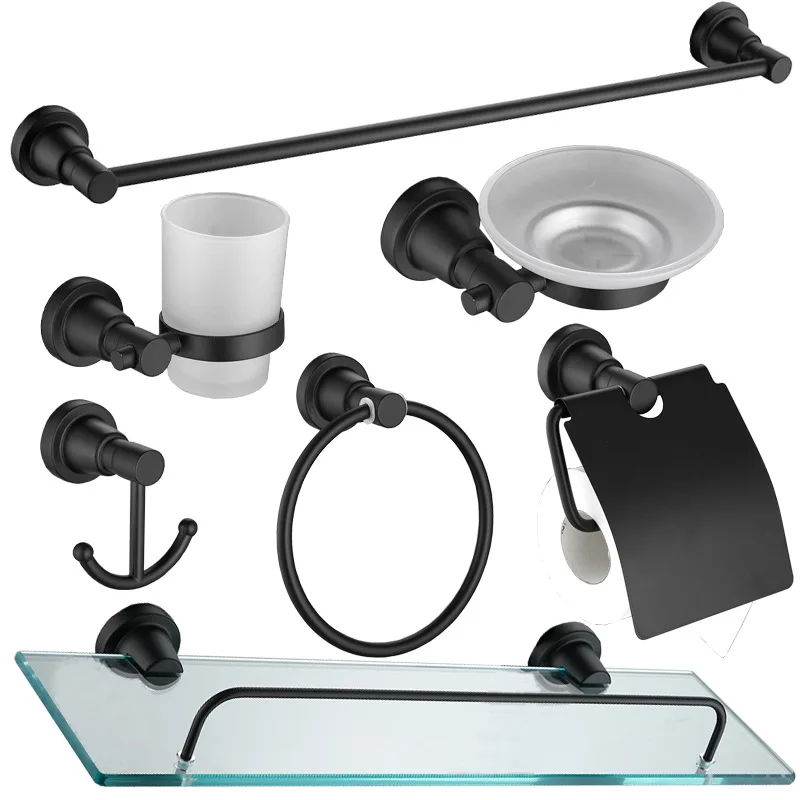 Seven piece stainless steel hardware bathroom accessories set