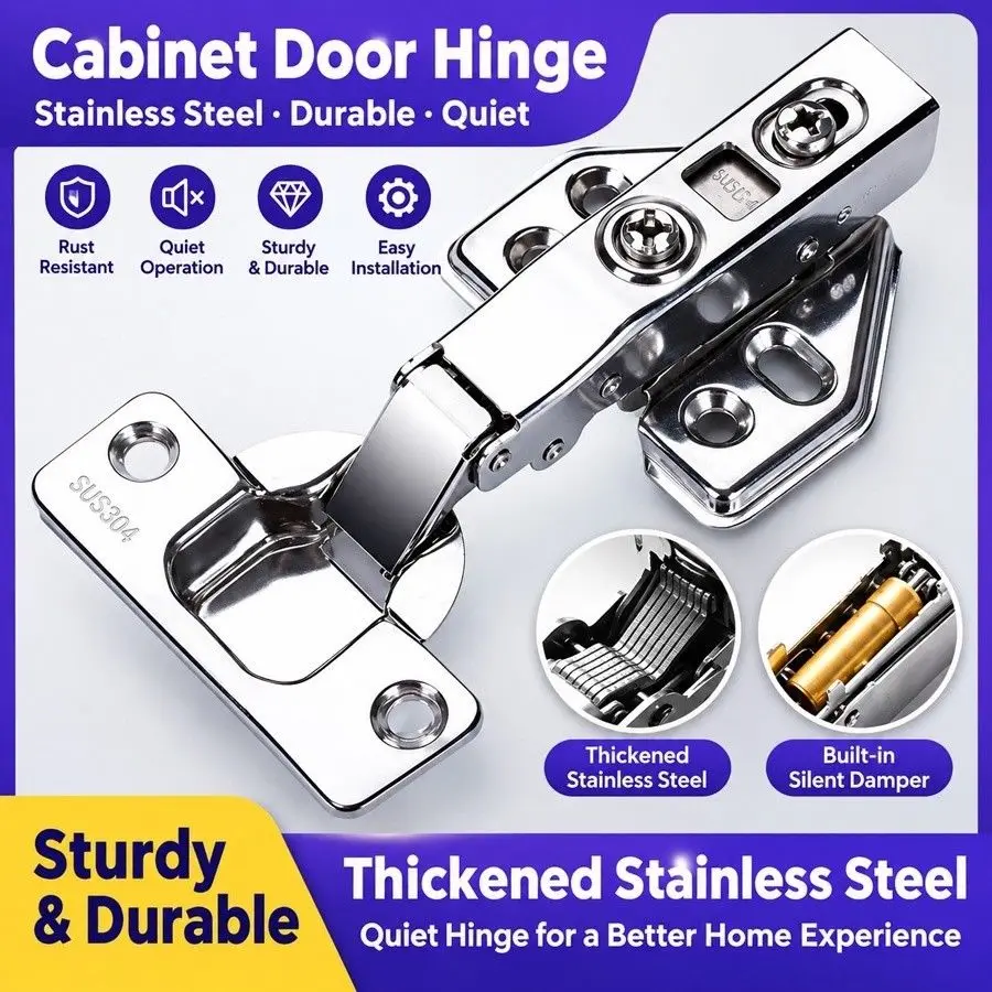 Stainless Steel Soft Close Cabinet Hinges Hydraulic Concealed Hinge Adjustable Furniture Door Hinge for Kitchen Wardrobe ﻿