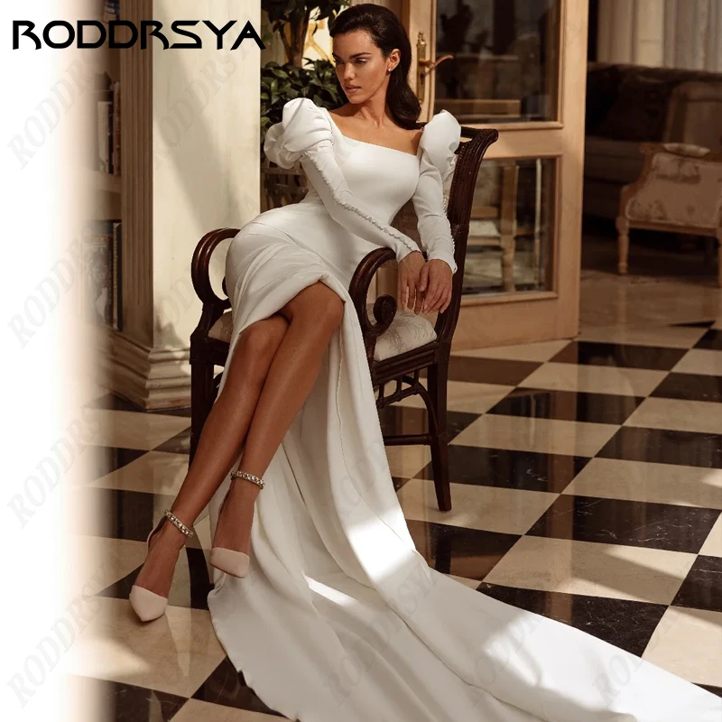 RODDRSYA Mermaid Wedding Dress For Women Elegant Lantern Sleeve Bridal Gown Sexy Square Collar High Split  Vestido Novia Civil